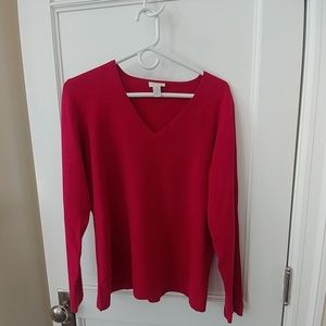 Red silkblend vneck sweater